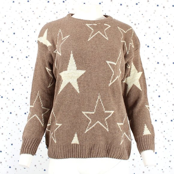 Star Pattern Knit Pullover Sweater Taupe - Picture 3 of 7